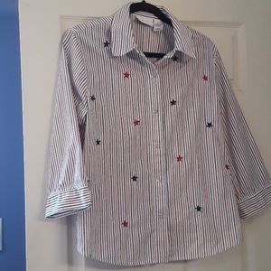 Alfred Dunner Snap Front Red White Blue Shirt 14